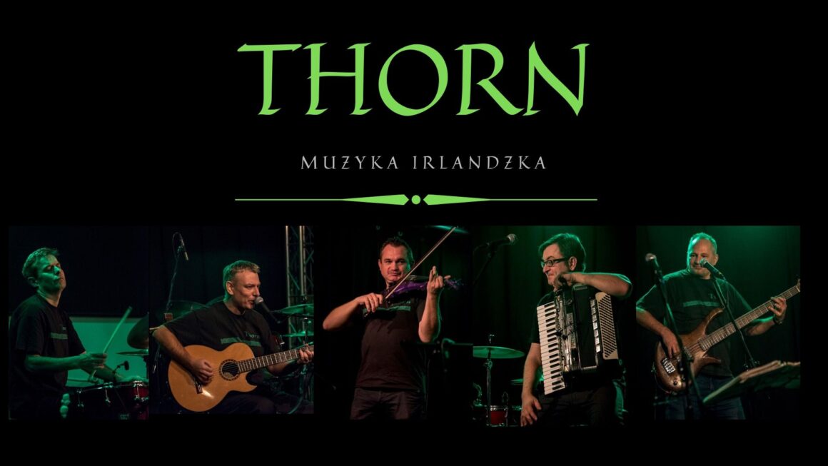 THORN muzyka Irlandzka - grafika przedstawia członków zespołu z instrumentami