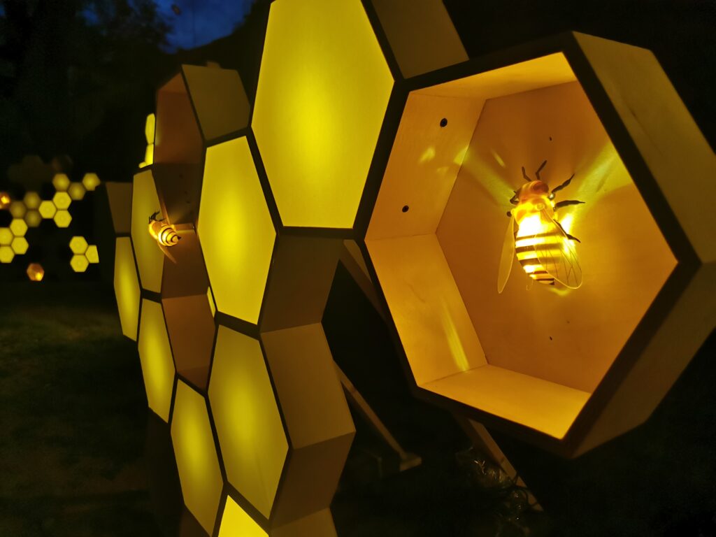 Instalacja świetlna składająca sie z pszczół i plastrów miodu | BSF