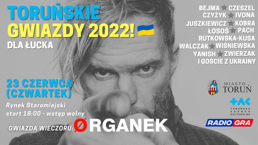 grafika z twarzą Organka na Toruńskie Gwiazdy 2022